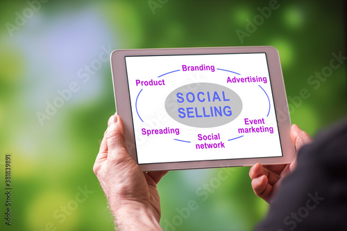Social selling concept on a tablet