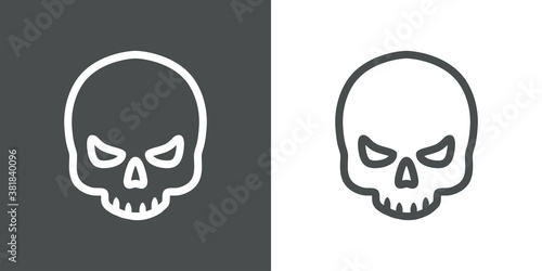 Logotipo lineal calavera sencilla en fondo gris y fondo blanco