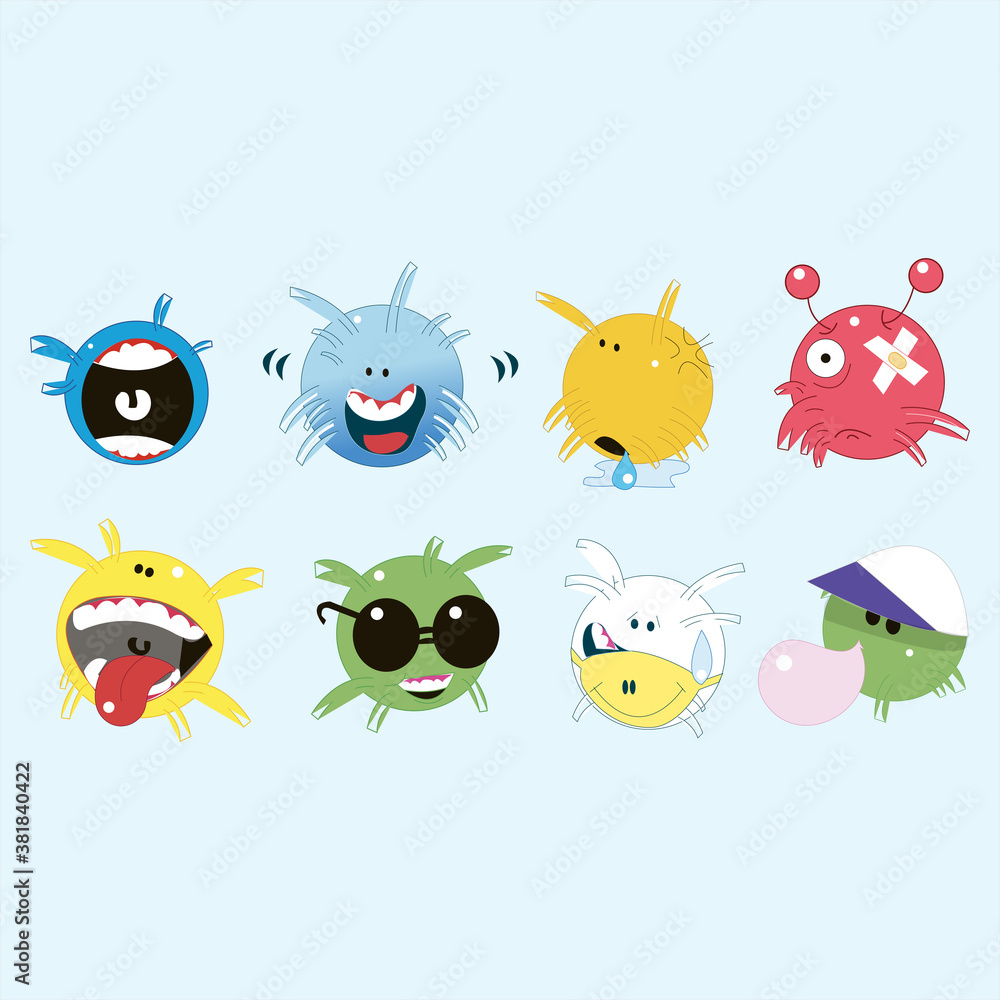 Obraz premium Funny cartoon jelly round characters set, vector illustration, funny creatures kit for game design