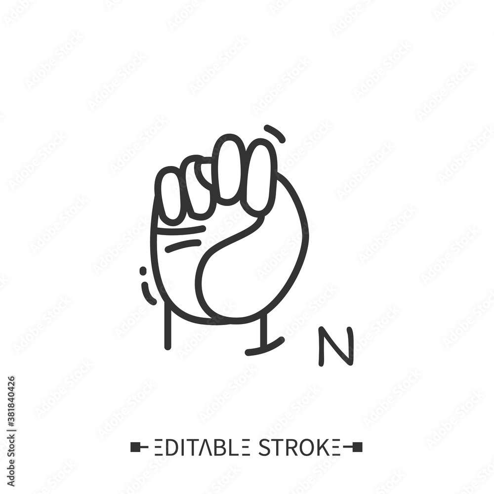 Hand gesture showing A letter line icon. Fingerspelling American language. Sign alphabet for deaf-mutes. Communication for disabled people. Mudra. Isolated vector illustration. Editable stroke Hand gesture showing A letter line icon. Fingerspelling American language. Sign alphabet for deaf-mutes. Communication for disabled people. Mudra. Isolated vector illustration. Editable stroke
