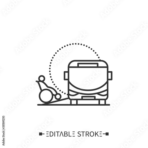  Bus ramp line icon. Wheelchair bus entrance, exit. Accessible public transport, city. Barriers-free environment and social adapting for disabled people.Isolated vector illustration. Editable stroke 