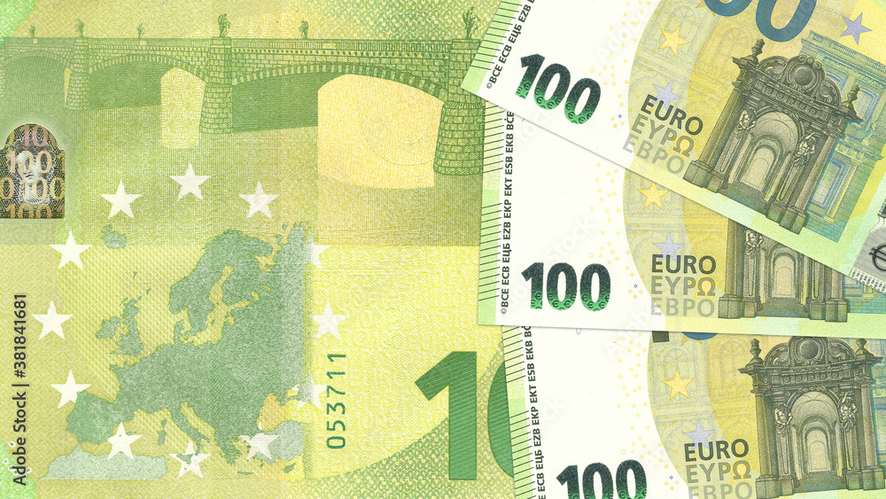 Obraz premium EU paper money wallpaper illustration. 100 euro banknotes