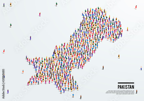 Pakistan Map. Large group of people form to create a shape of Pakistan Map. vector illustration.