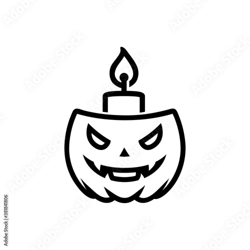 Decoración de Halloween. Logotipo lineal calabaza con vela encendida en color negro