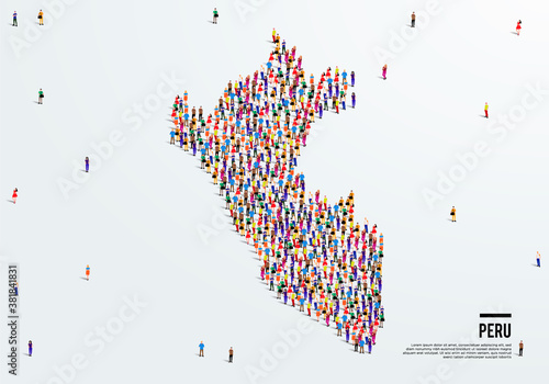 Peru Map. Large group of people form to create a shape of Peru Map. vector illustration.
