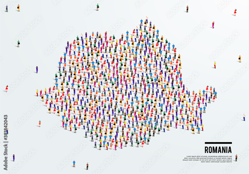 Fototapeta premium Romania Map. Large group of people form to create a shape of Romania Map. vector illustration.