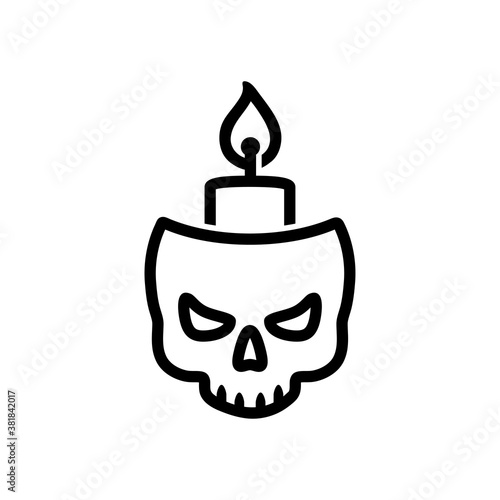 Decoración de Halloween. Logotipo lineal calavera con vela encendida en color negro