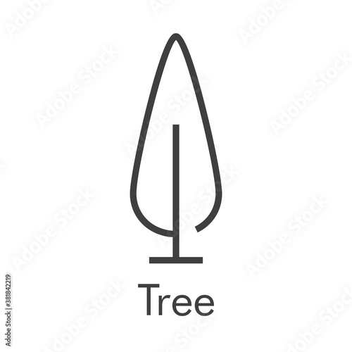 Ciprés. Icono lineal árbol abstracto con ramas en forma de óvalo en color gris