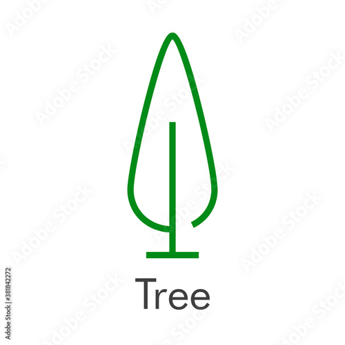 Ciprés. Icono lineal árbol abstracto con ramas en forma de óvalo en color verde