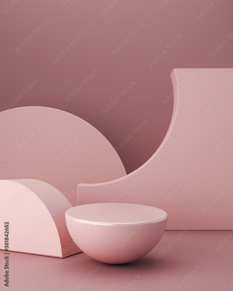Minimal scene with podium and abstract background. Geometric shapes. Pastel colors scene. Minimal 3d rendering. Scene with geometrical forms and textured background for cosmetic product. 3d render. Minimal scene with podium and abstract background. Geometric shapes. Pastel colors scene. Minimal 3d rendering. Scene with geometrical forms and textured background for cosmetic product. 3d render.