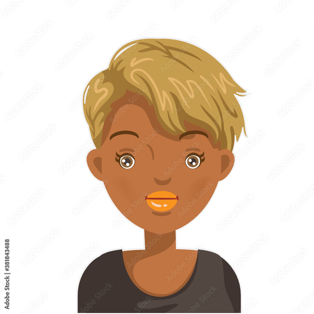 Girl of head, face and hairstyle. Character of nikoid women personality. Girl of head, face and hairstyle. Character of nikoid women personality.