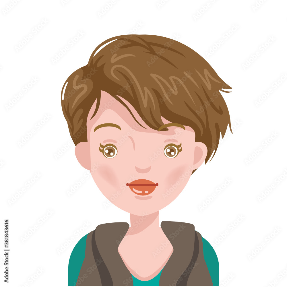 Girl of head, face and hairstyle. Character of Caucasian women personality. Girl of head, face and hairstyle. Character of Caucasian women personality.