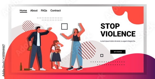 little crying girl listening parents shouting and quarrelling violence in family concept horizontal full length copy space vector illustration