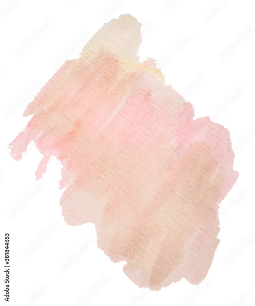 Pastel pink stain isolated on white background. Empty delicate watercolor textured pattern for design