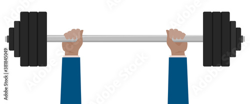 Businessman lifted barbell weight.Vector hands lifted barbell illustration from hands collection.
