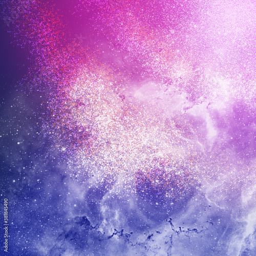 Beautiful realistic galaxy pink and blue nebula stars background hand drawn element illustration 
