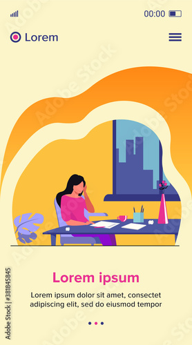 Young author or writer working on new article. Woman sitting at clean paper, crumpling pieces of drafts. Vector illustration for writing, creative crisis, journalism concept