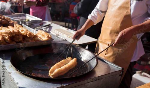 Photography Chinese traditional street breakfast food,Youtiao (deep-fried breadstick) under