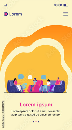 Group therapy and support concept. People meeting together to discuss addiction problem with psychologist. Flat vector illustration for counselling and help topics