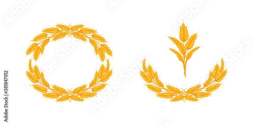 Set of garlands of ears of ripe wheat on a white background.