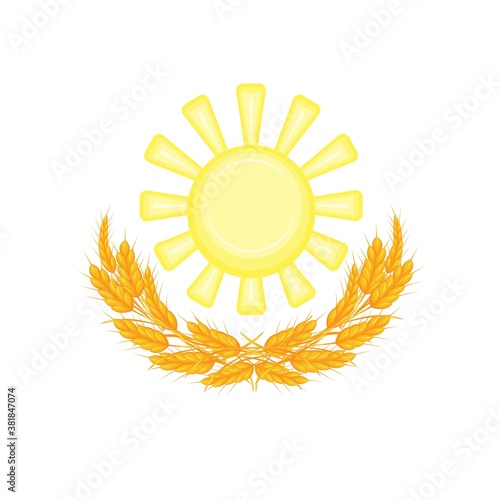 Golden sun and a garland of ripe ears of wheat.