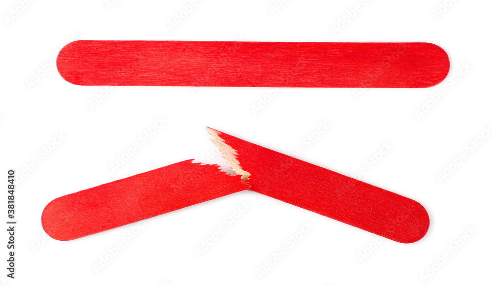 Φωτογραφία Two red wooden medical tongue depressors, throat inspection spatulas, isolated o