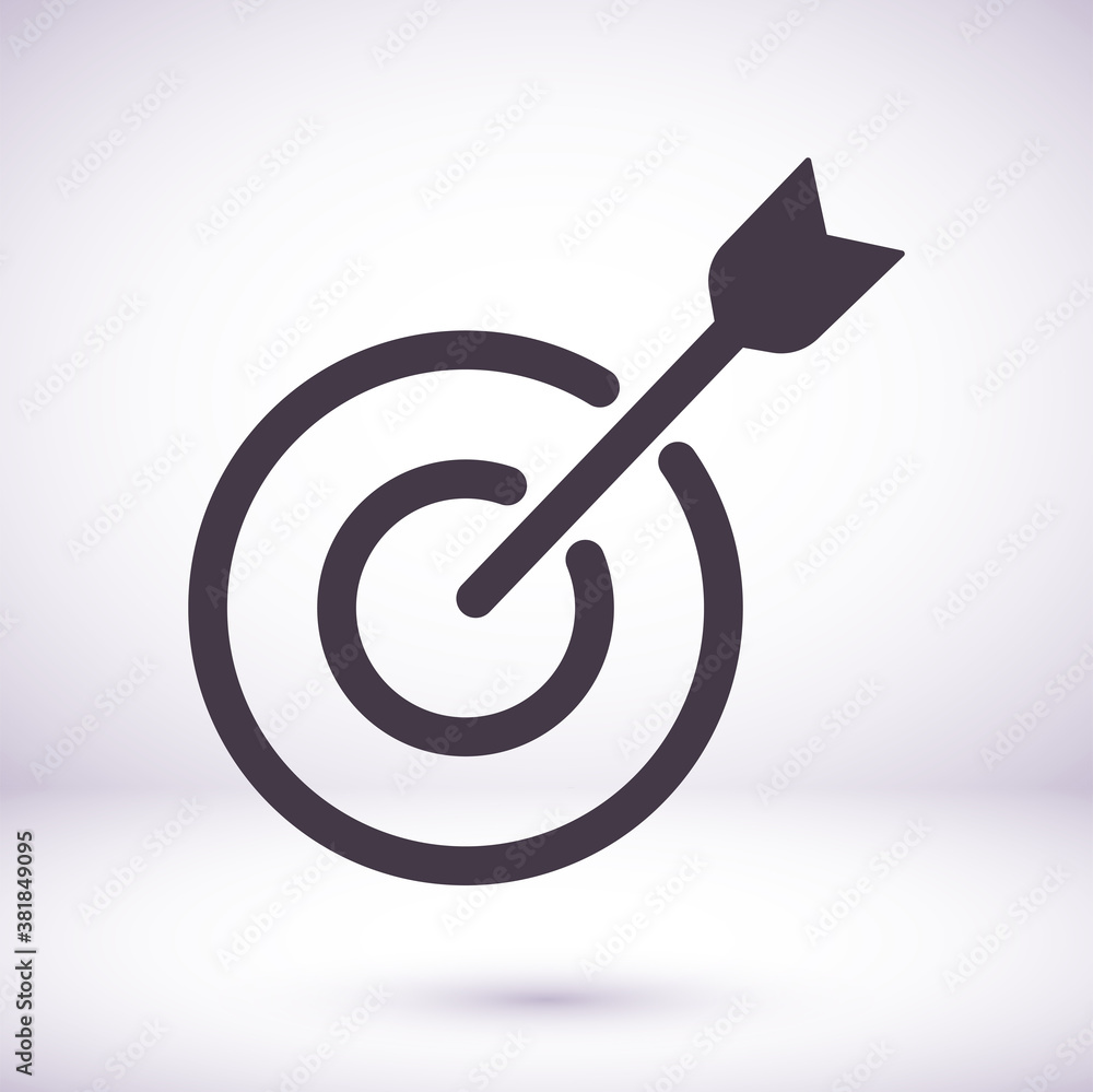 Target with an arrow flat icon concept market goal vector picture image. Concept target market, audience, group, consumer. Bullseye or goal Isolated sign Target with an arrow flat icon concept market goal vector picture image. Concept target market, audience, group, consumer. Bullseye or goal Isolated sign