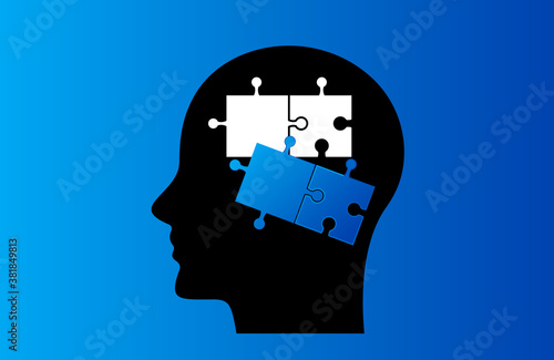 Unfinished puzzles in the human head. The concept of children with autism or Down syndrome.