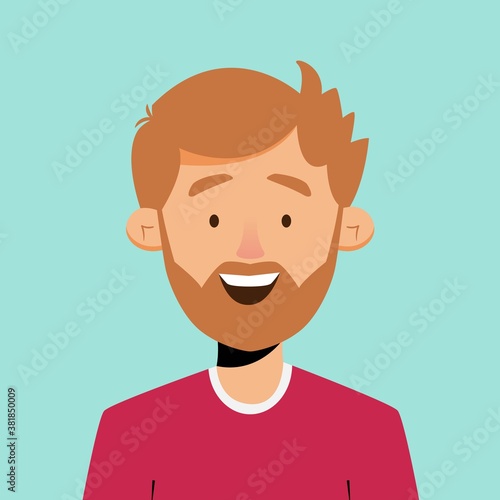 Avatar portrait of young man with beard. Vector illustration in flat style