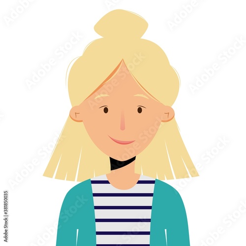 Avatar portrait of cute blonde girl. Vector illustration in flat style