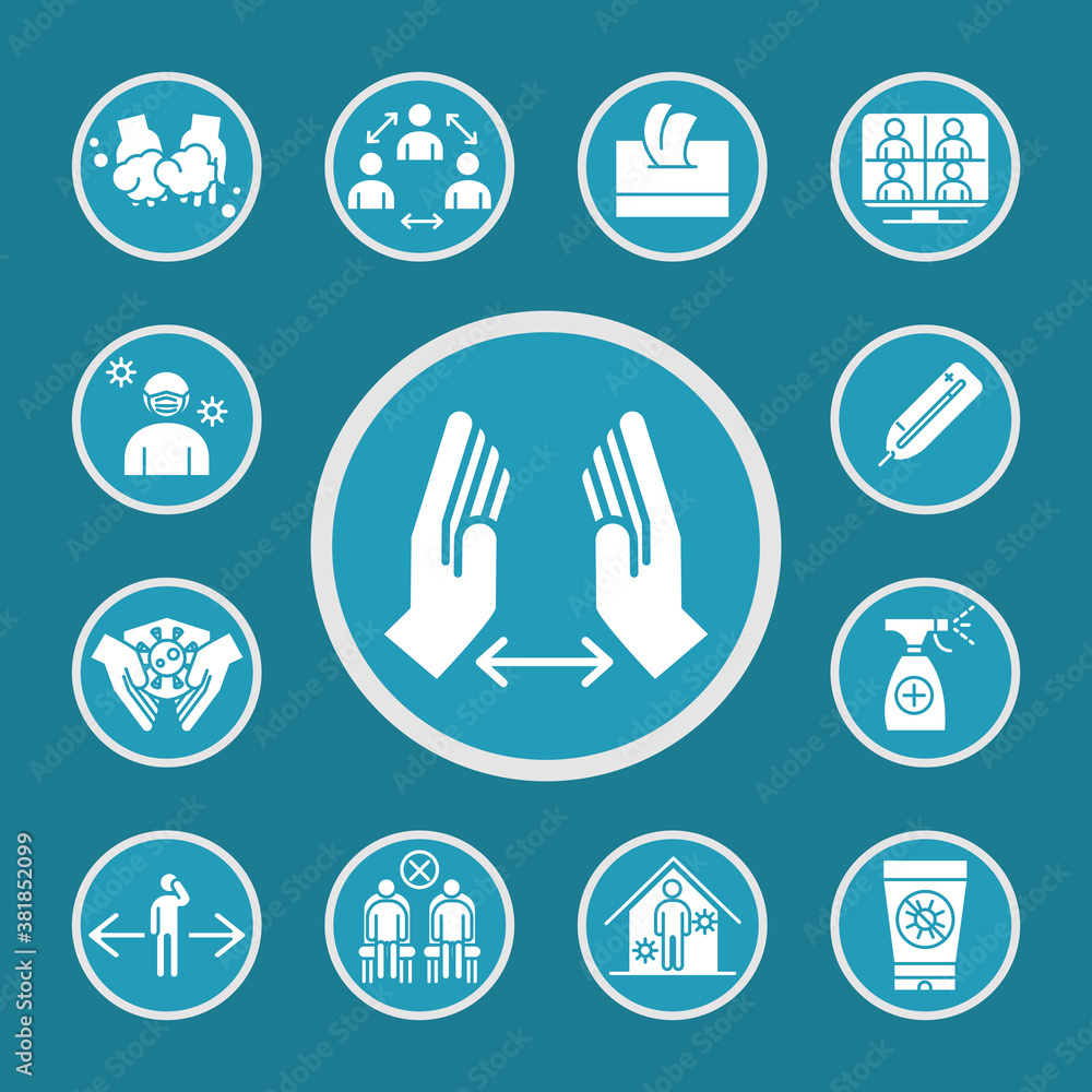 new normal, measure prevention and protection, after coronavirus disease covid 19, blue silhouette icons set new normal, measure prevention and protection, after coronavirus disease covid 19, blue silhouette icons set