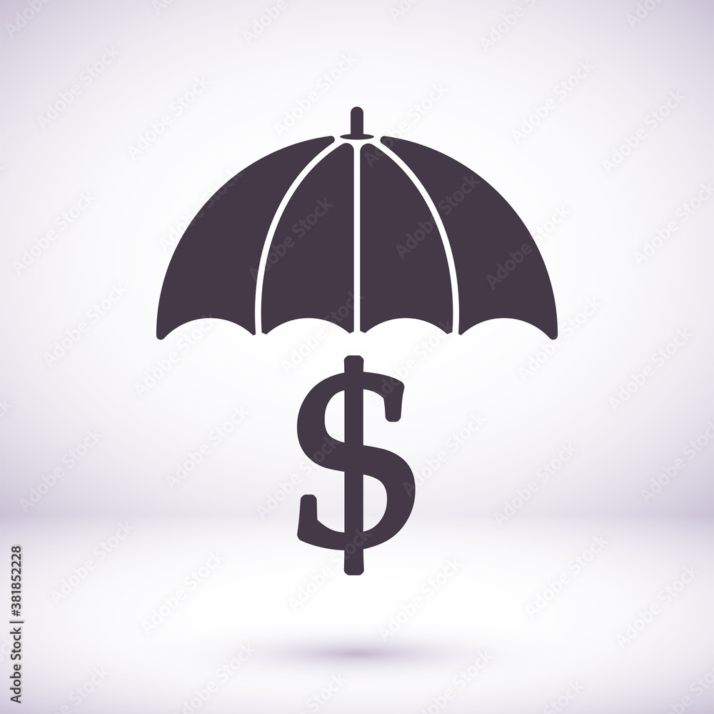 Black umbrella with black pound sterling signs under it. Vector flat icon isolated on white. Money Rain. Money protection pictogram. Investments safety symbol Black umbrella with black pound sterling signs under it. Vector flat icon isolated on white. Money Rain. Money protection pictogram. Investments safety symbol