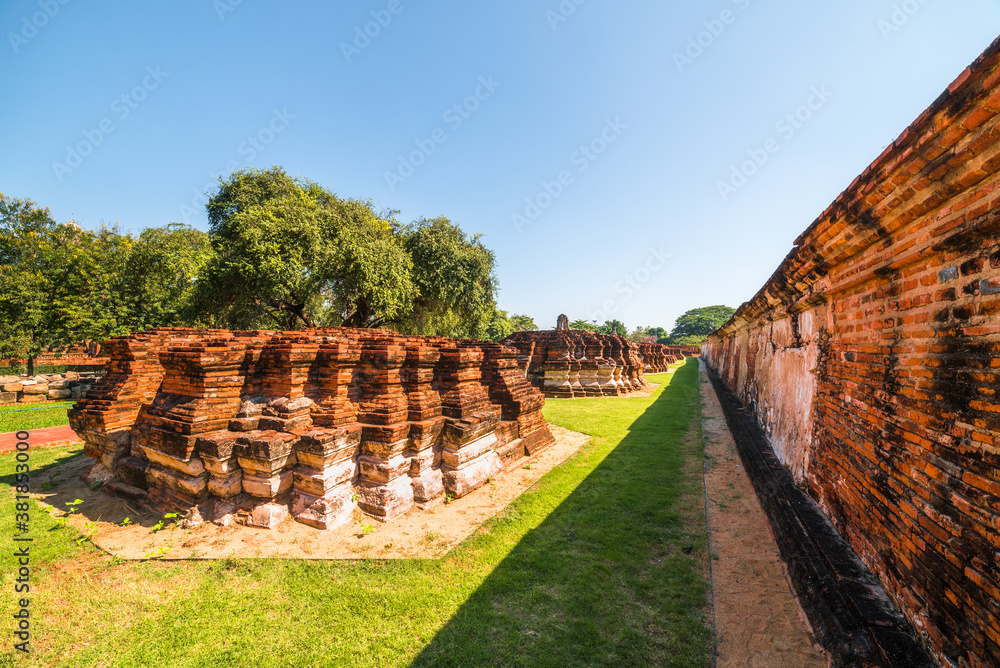 Ayutthaya Historical Park on a Sunny Day in Ayutthaya Province, Thailand. Architecture of Old Thai Capital City.