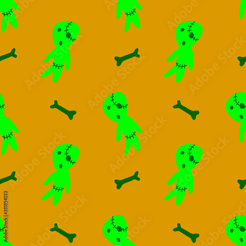 Fototapeta Naklejka Na Ścianę i Meble -  Vector seamless pattern with cute zombies in cartoon style. Halloween backgrounds and textures. For holiday design, greeting card, wrap, web