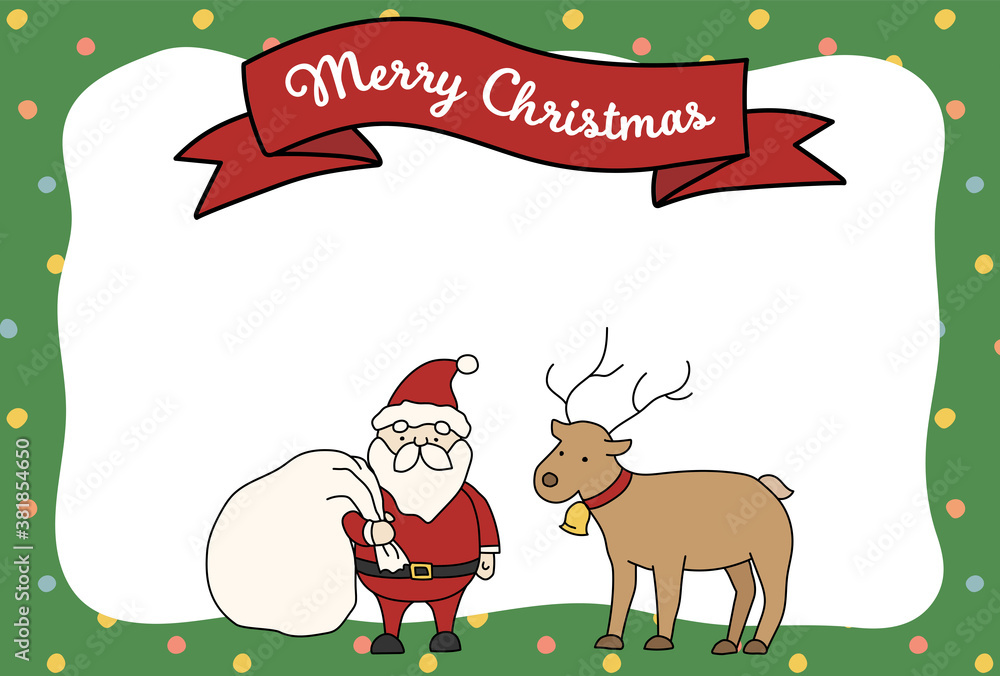 クリスマスのかわいいフレーム 手描き 飾り 枠 カード サンタクロース トナカイ Stock Vector Adobe Stock
