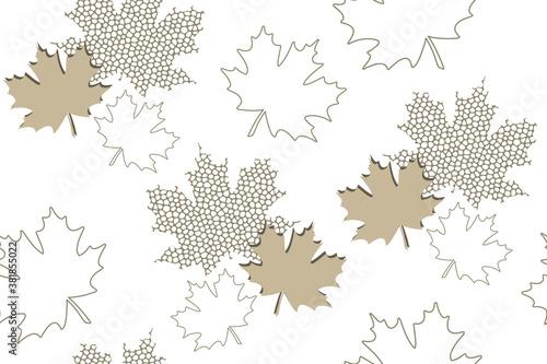 Maple leaf. Silhouettes and contours. Autumn Seamless Vector Illustration in Light Tones