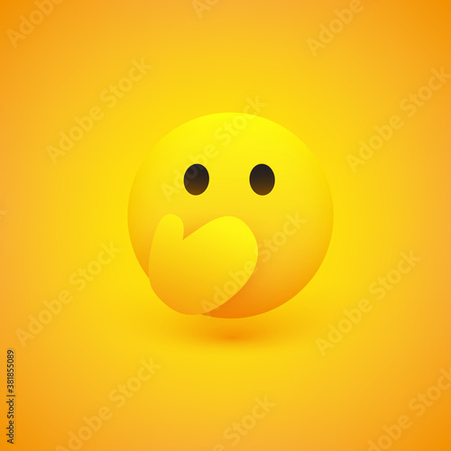 Surprised Emoticon Covering His Mouth with Hands - Simple Emoticon on Yellow Background - Vector Design Illustration