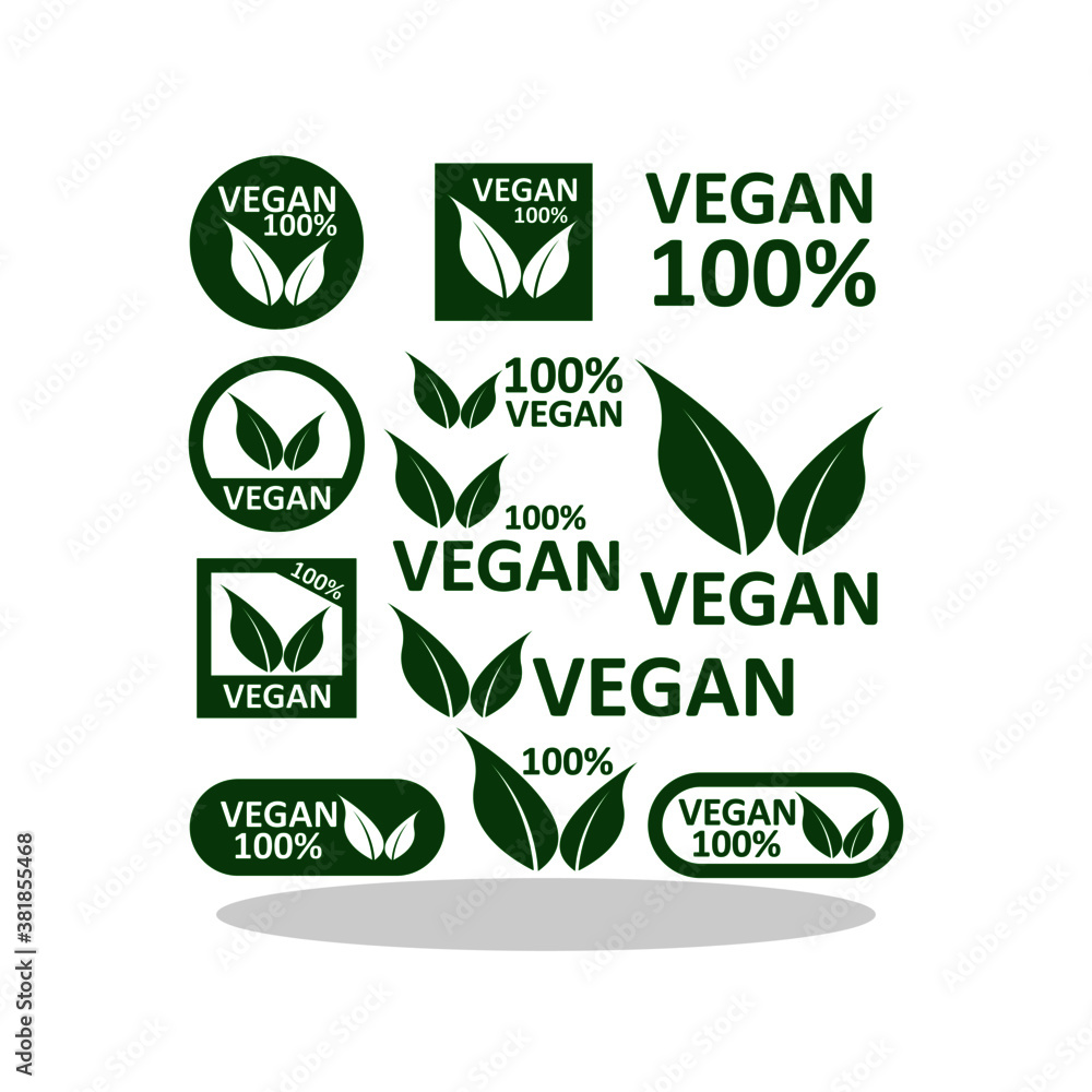 Vegan icon set in trendy flat style. Vegan Bio symbol for your web site design, logo, app, UI Vector EPS 10. 