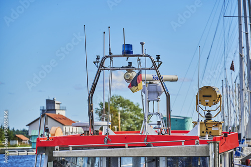 GREIFSWALD, GERMANY - Sep 01, 2020: Boat of the water police in the port of Greifswald. photo