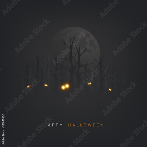Happy Halloween Card or Flyer Template - Glowing Eyes in The Dark Forest - Vector Illustration © bagotaj