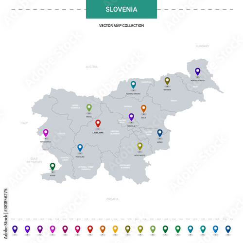 Slovenia map with location pointer marks. Infographic vector template  isolated on white background.