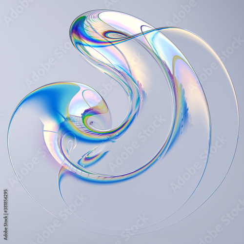 Colorful 3d fluid shape holographic gradient, geometric art poster template, dispersion effect glass 3d rendering