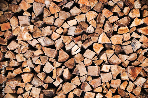 Stack of wood logs, wooden abstract winter and fall background
