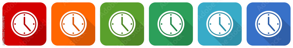 Time icon set, flat design vector illustration in 6 colors options for webdesign and mobile applications Time icon set, flat design vector illustration in 6 colors options for webdesign and mobile applications
