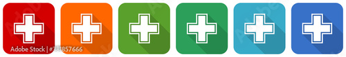 Pharmacy icon set, flat design vector illustration in 6 colors options for webdesign and mobile applications