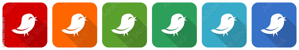 Twitter icon set, flat design vector illustration in 6 colors options for webdesign and mobile applications Twitter icon set, flat design vector illustration in 6 colors options for webdesign and mobile applications