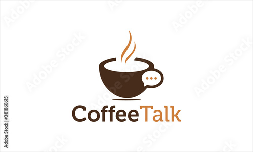Combination logo from coffee talk chat bubble mug logo design concept