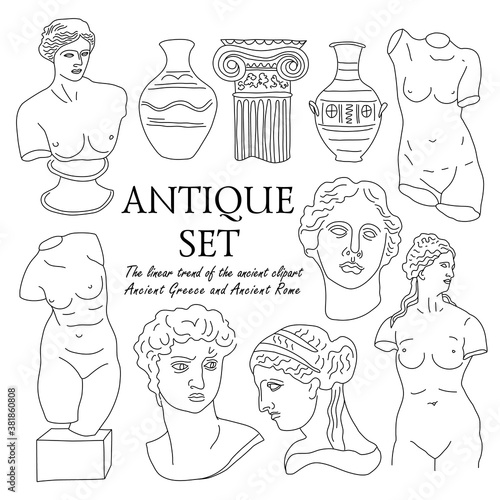 Ancient Greece and Rome set tradition and culture vector set collection. The linear trend of the ancient clipart, Ancient Greece and Ancient Rome.