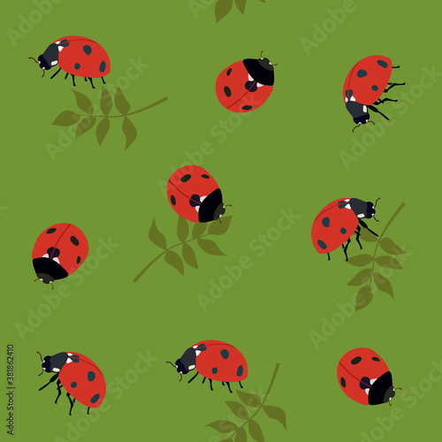 Seamless vector illustration with ladybugs