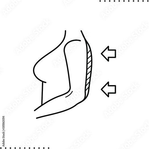 plastic surgery and shape correction, arm lift  vector icon in outlines